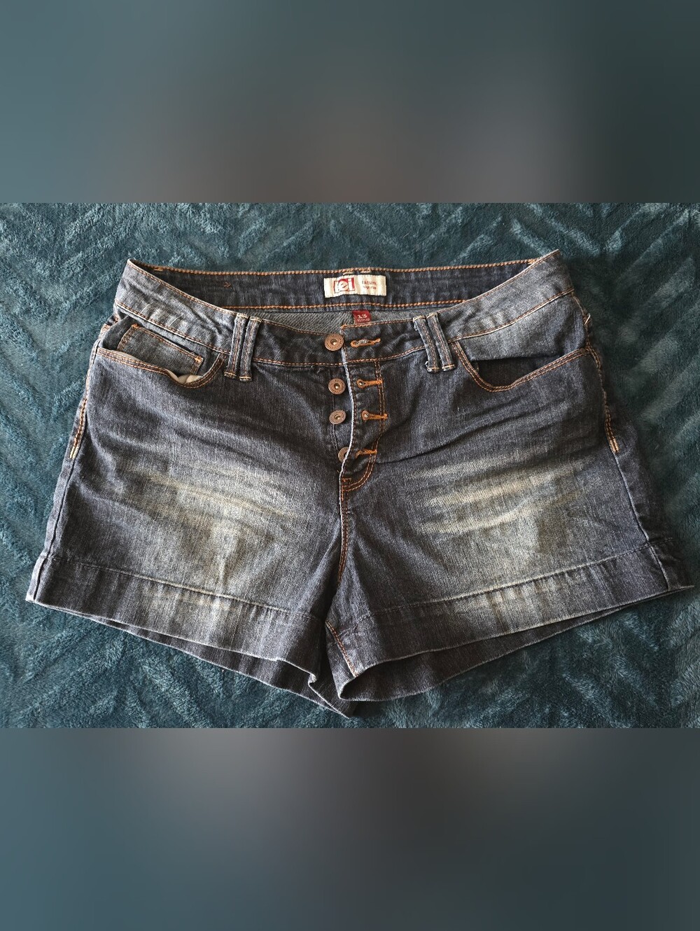 lei Women's Dark Blue Denim Jean Shorts with Button Fly